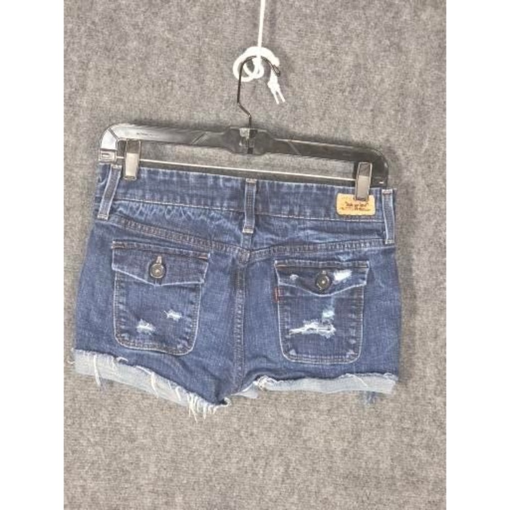 Levis 515 Distressed Denim Shorts Womens 8P Dark Wash Cut Off Raw‎ Hem Low Rise - Picture 2 of 11